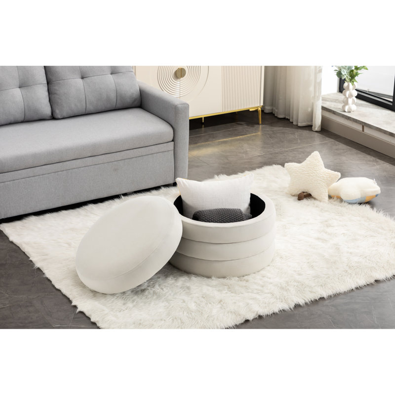 Repose-pieds rond avec repose-pieds en velours avec étagères en bois, parfait pour l'organisation de la chambre à coucher et du salon