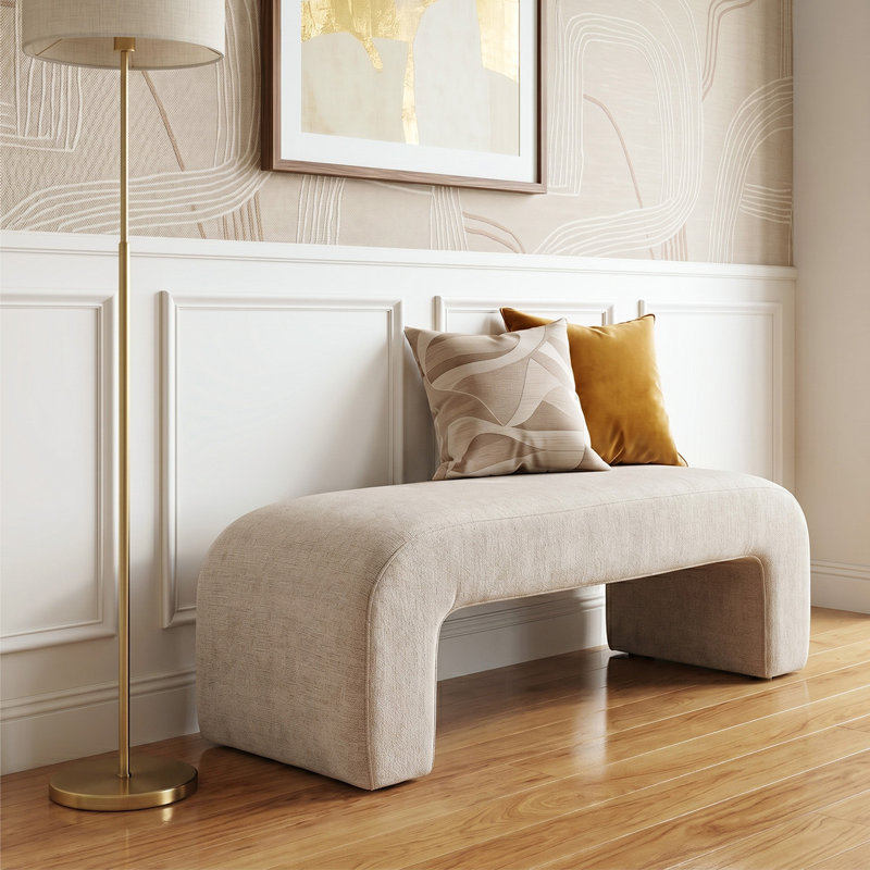 Ichika 47" W Upholstered Bench, Khaki