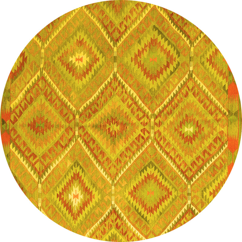 Tapis contemporain 846 jaune lavable à la machine, Rond 3 pi