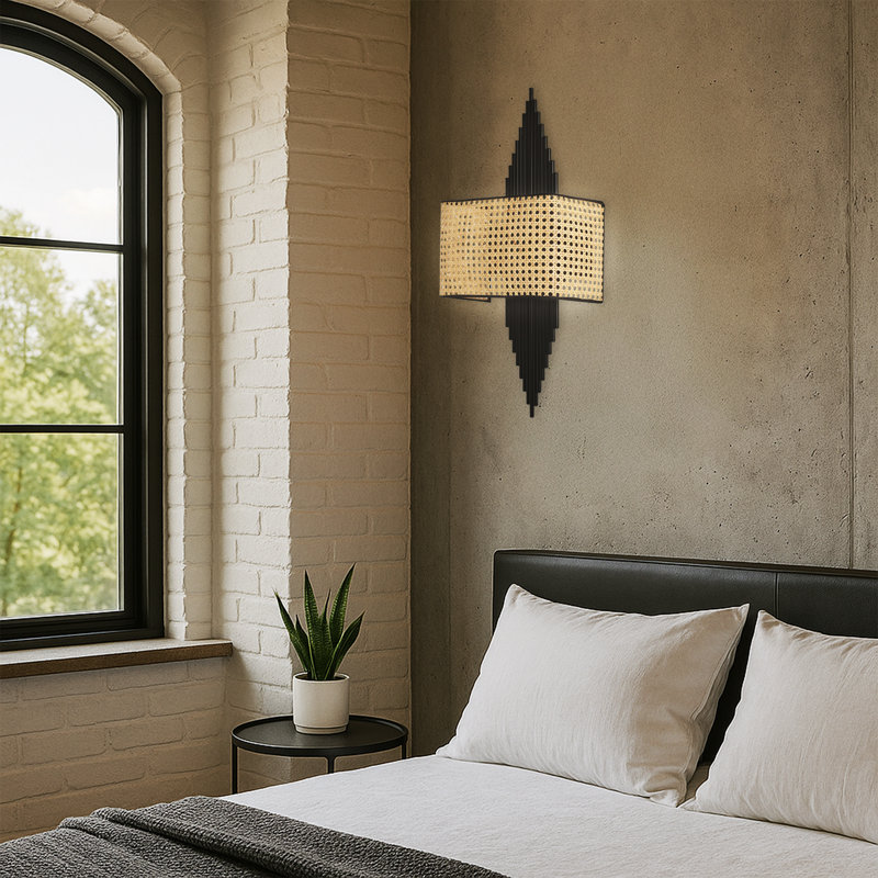 Battery Operated Metal Body Fabric Cap 4500K LED Flush Mount Wall Sconce, Black/Beige