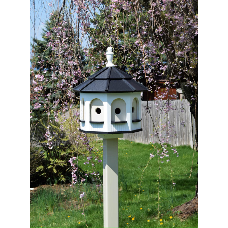 Maison d'oiseaux à poteau H 24 po x l 20 po x P 20 po Cutright, Blanc / ivoire / noir