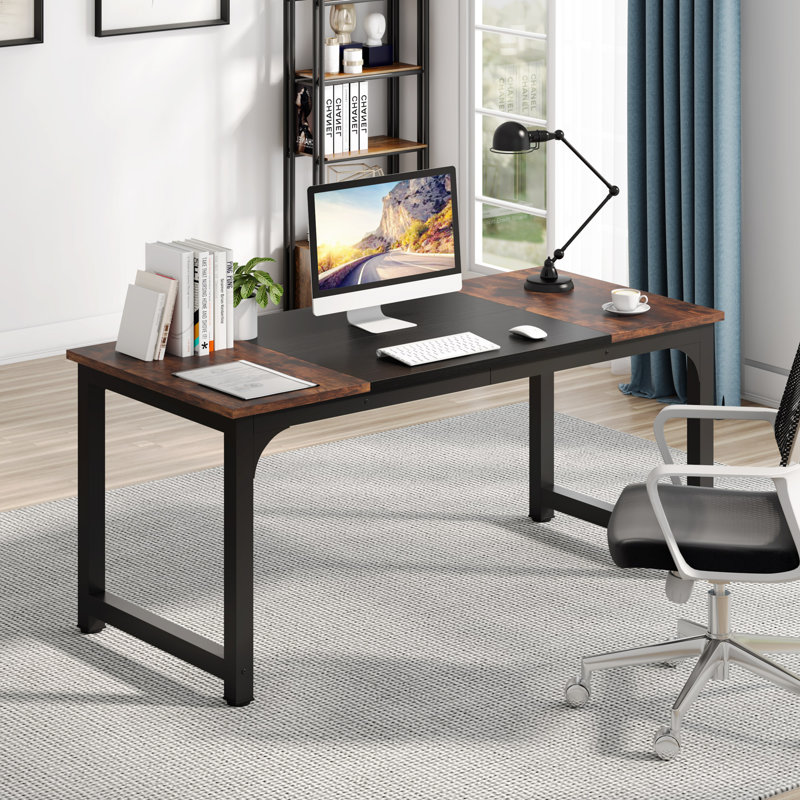 Waltman Rectangle Office Desk, Dark Brown/Black, 75Cm H x 160Cm W x 80Cm D
