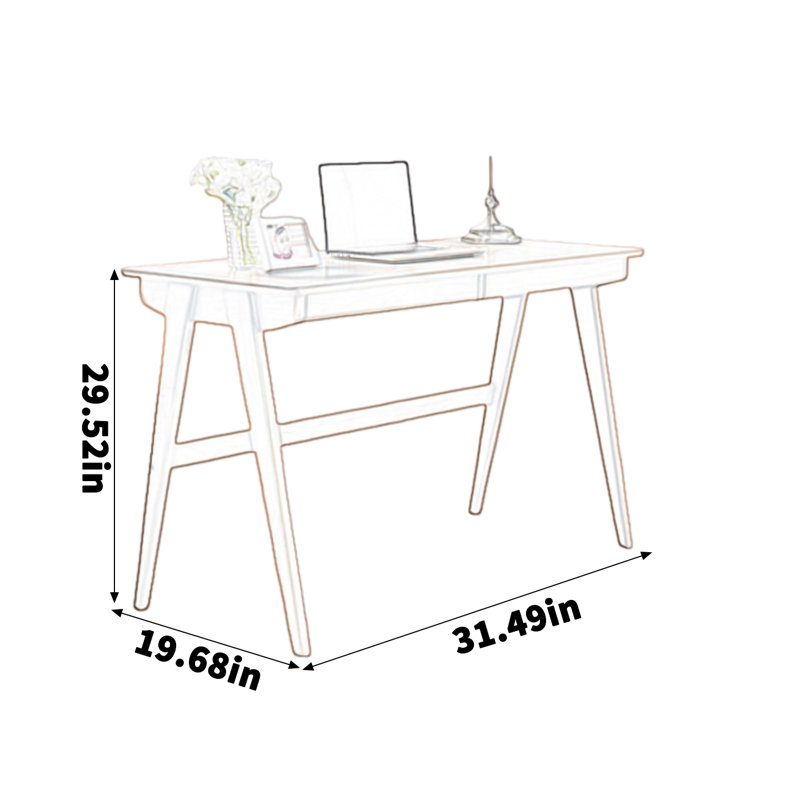 Modern Solid Oak Wood Desk, Walnut, 29.52" H x 31.49" W x 19.68" D