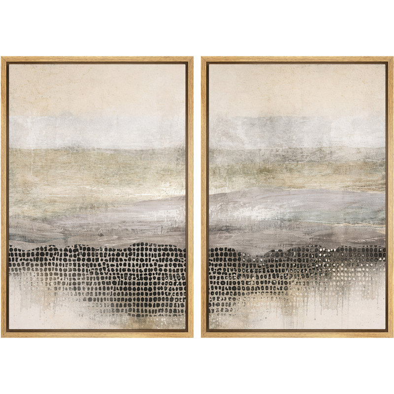 «Neutral Abstract Landscape Horizon Earth Tone Minimalist Scenic», reproduction d'art sur toile encadrée dans la chambre principale, 2 pièces