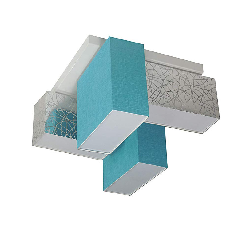 Partida Fabric Semi Flush Mount, Silver/Turquoise