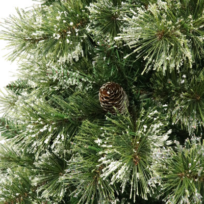 7Ft. Brilste Mixed Hinged Christmas Tree With Snow And Glitter And 78 Frosted Pine Cones And 650 Clear LED Lights