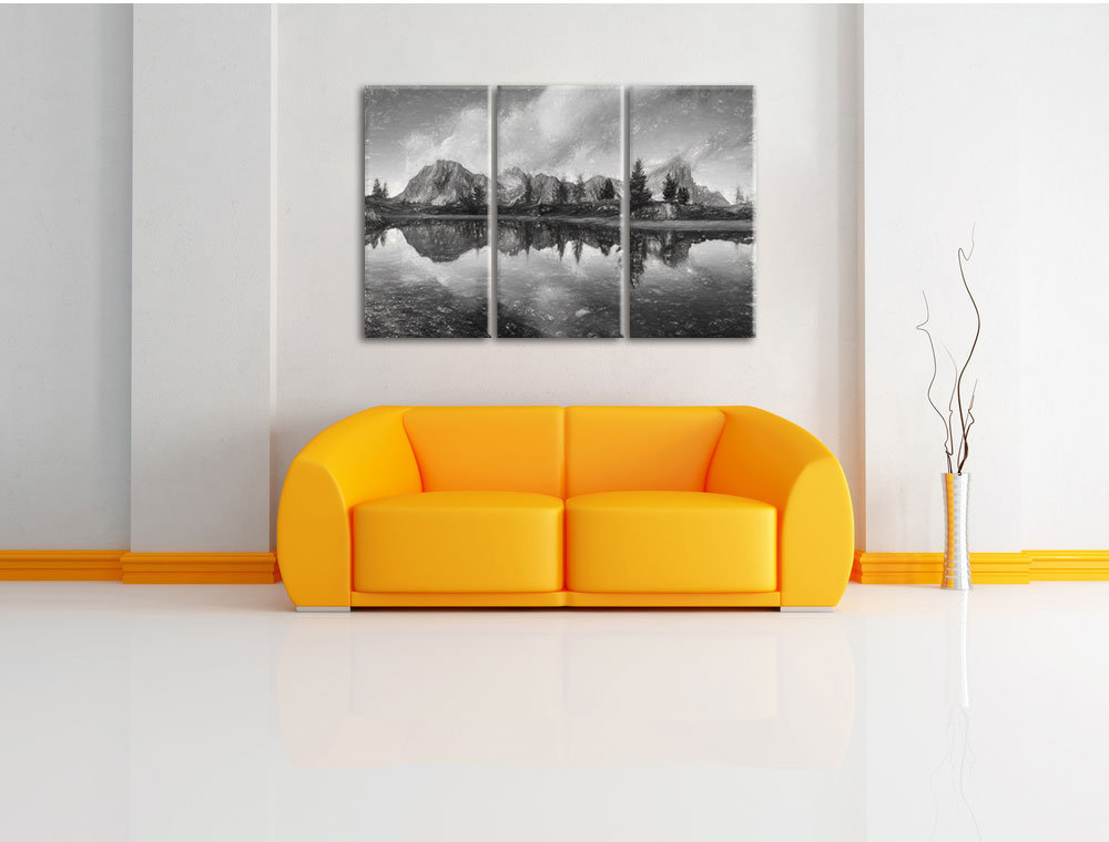 3-tlg. Leinwandbild-Set „Dolomiten am See Limides“, Kunstdruck