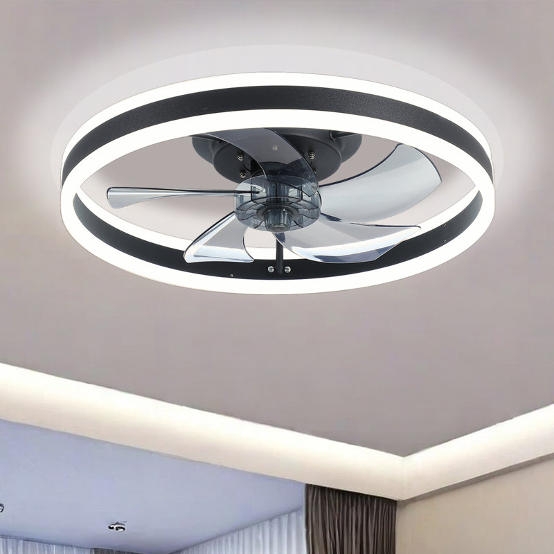 Ventilateur de plafond avec lumières DEL Draquan, Noir avec frêne fumé