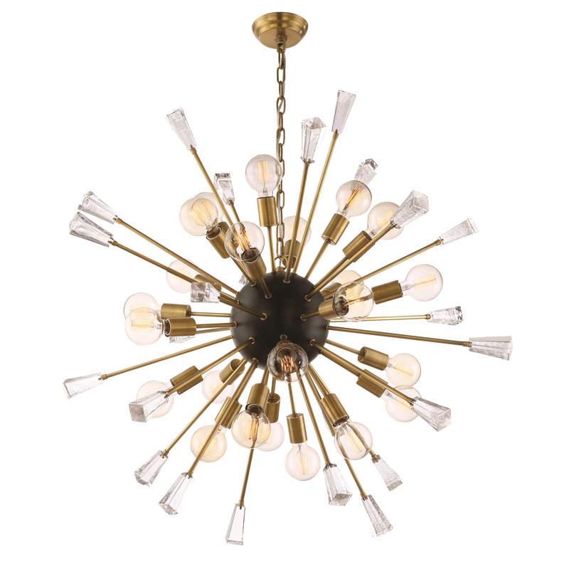 Lustre sphérique spoutnik à 24 lumières Luiza, Laiton vieilli / noir mat