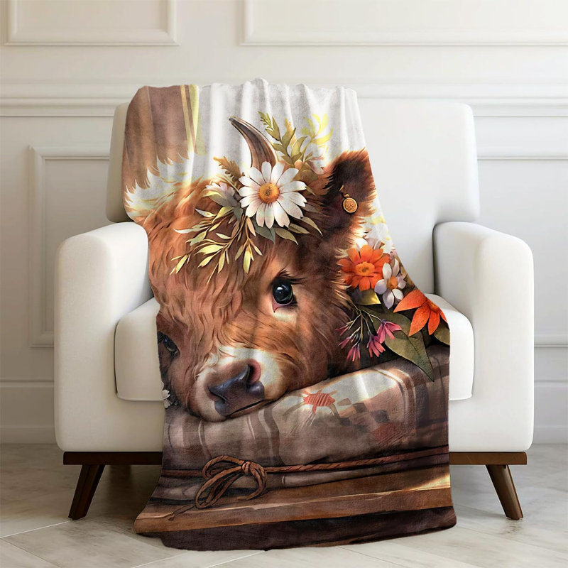 Highland Cow Fleece Throw Blanket 50X60, Cozy Farmhouse Flannel Decor for Couch Bedroom, Cute Soft Warm Fuzzy Winter Gifts for Women Girls Teen