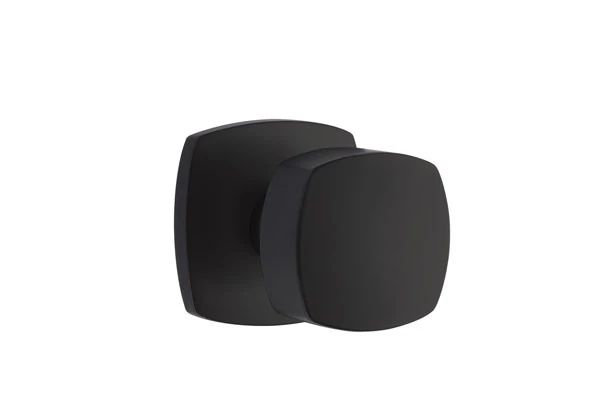 Emtek Privacy Interior Mortise Set w/ Urban Modern Rosette & Freestone Knob (RH), Flat Black