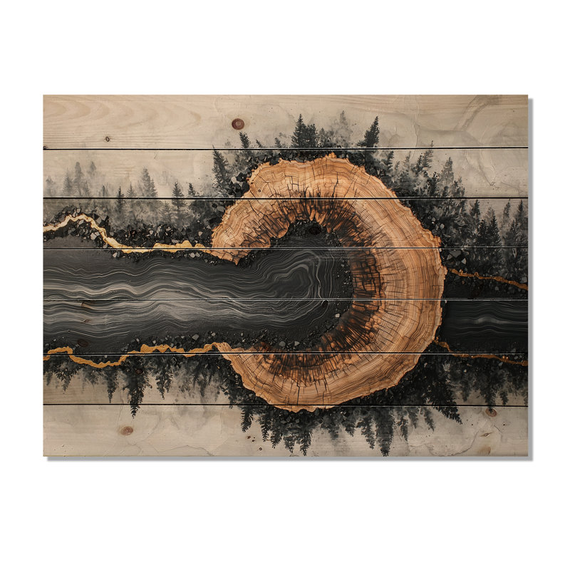Cristal actuel dans la forêt d'hiver rivière V - décoration murale bois de forêt - sur bois de pin naturel, H 30 po x l 40 po