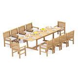 10 Seats 11 Pcs Grade-A Teak Wood Dining Set: 94" Double Extension Mas Rectangle Trestle Leg  Table And 10 Devon Armless Chairs #11DV2100
