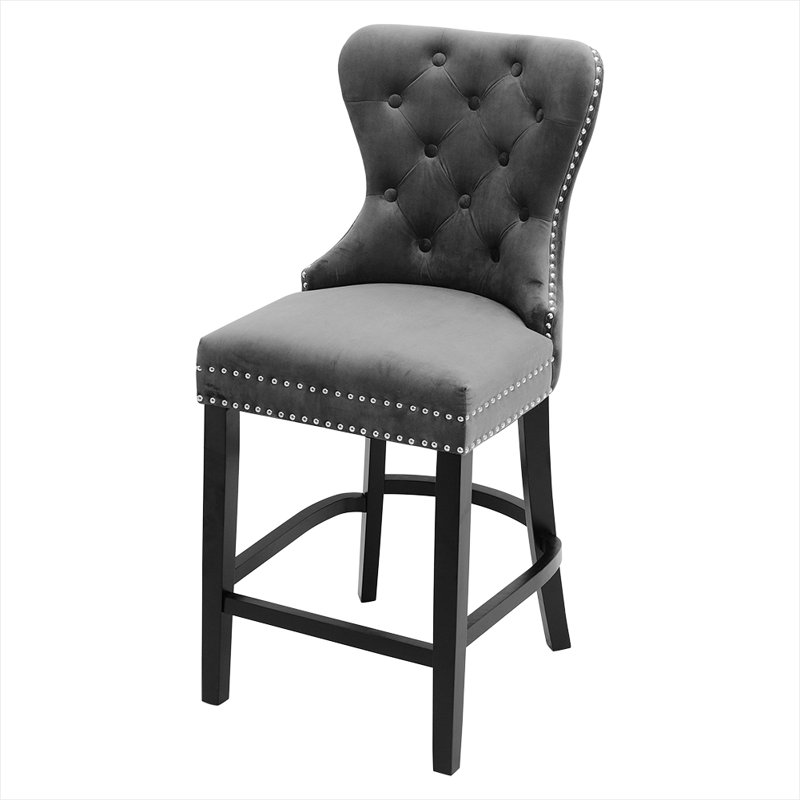 Upholstered Counter Stool with Solid Wood Frame