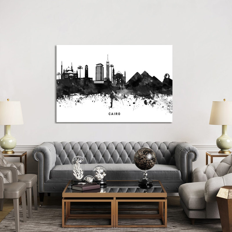 Cairo Skyline Black & White 1 Piece Wrapped Canvas Wall Art, 152.5 cm H x 101.5 cm W