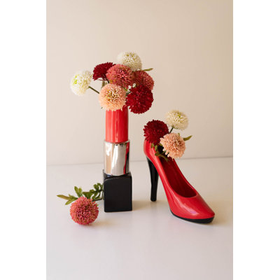 Kalalou Lipstick & High Heel Vases 11"H – Multi-Color Glazed Ceramic Decorative Vases Set Of 2