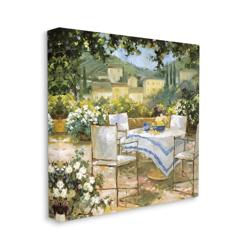 " Tuscan Terrace Vineyard French Picnic Courtyard Villa Scenery " by JG Studios Painting Print