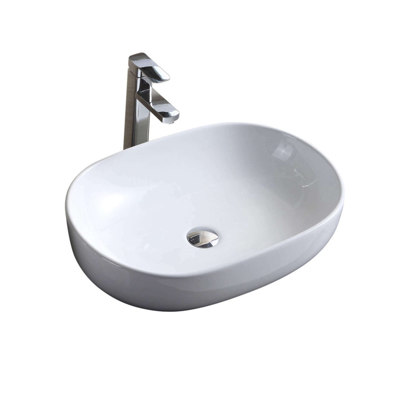 Modern Vitreous China Oval Vessel Bathroom Sink