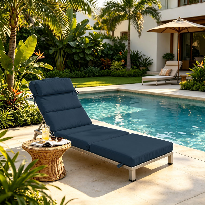 Ensemble de 2 coussins pour chaise longue d'extérieur avec oreiller - Bleu marine - 63,5 cm x 195,5 cm x 7 cm, Marine