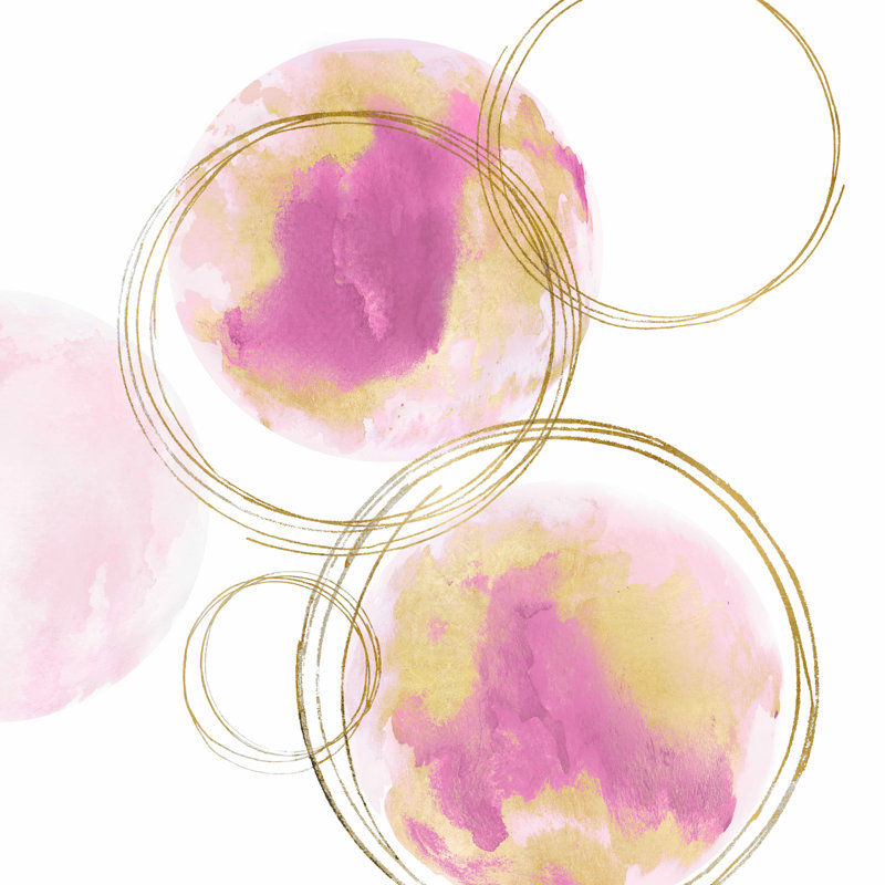 Rose et cercles dorés Asbtract 1, H 12 po x l 12 po