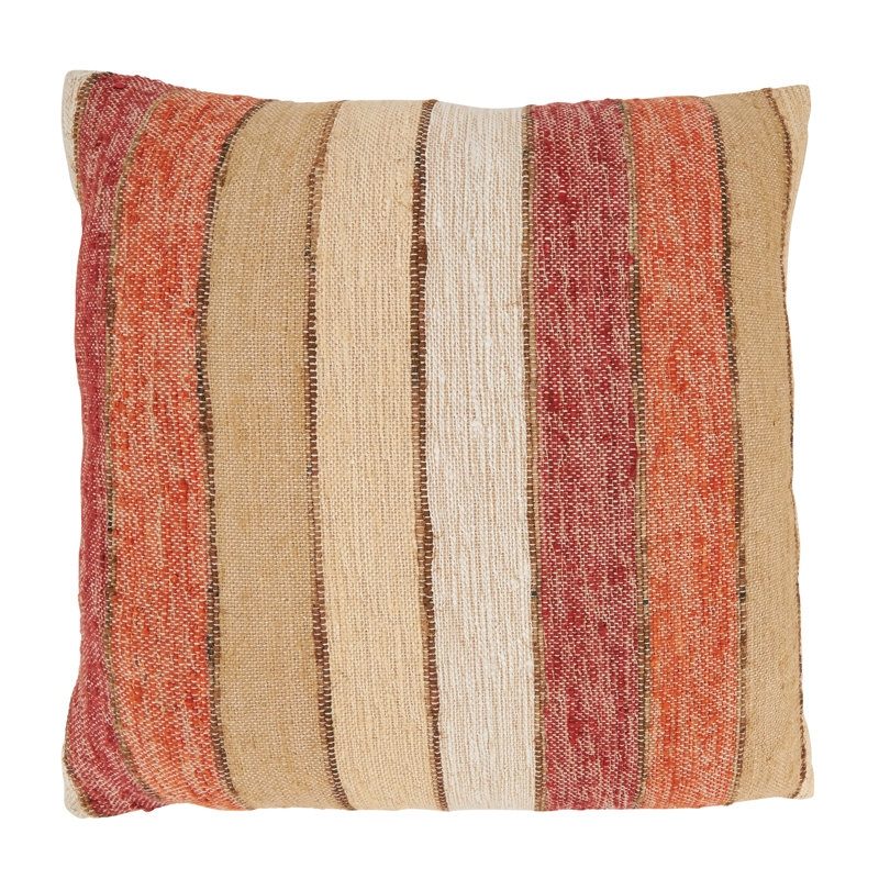 Chic Linear Pattern Orange Cotton Square Throw Pillow Cover