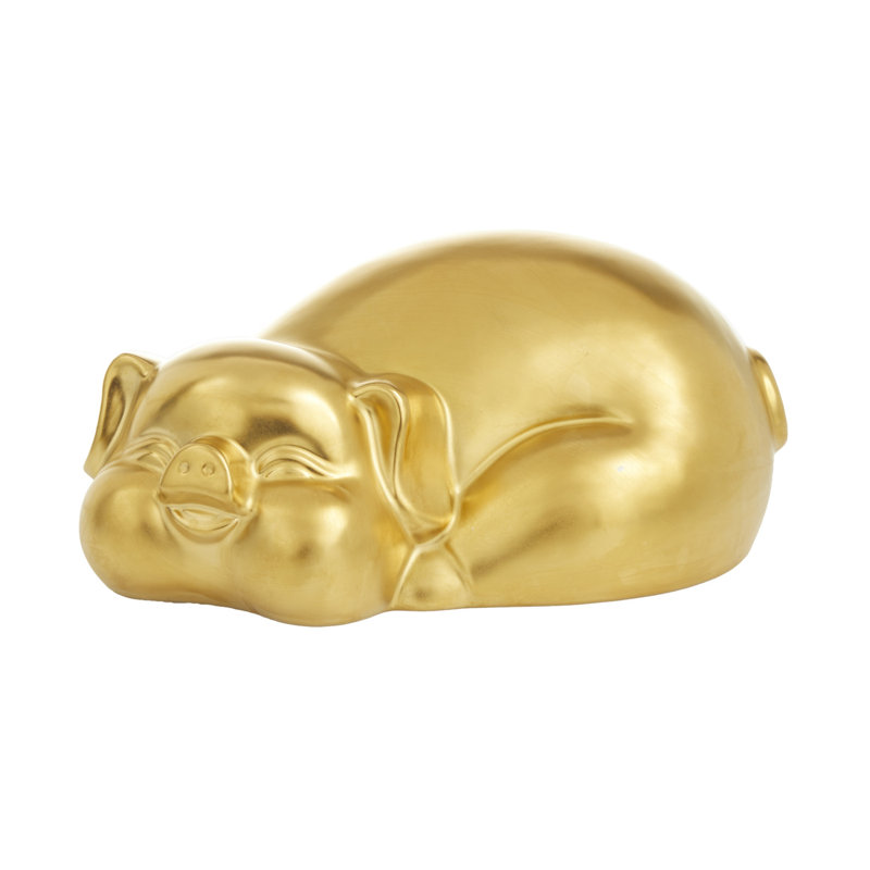Porcelain Ceramic Pig Decorative Sculpture, Gold