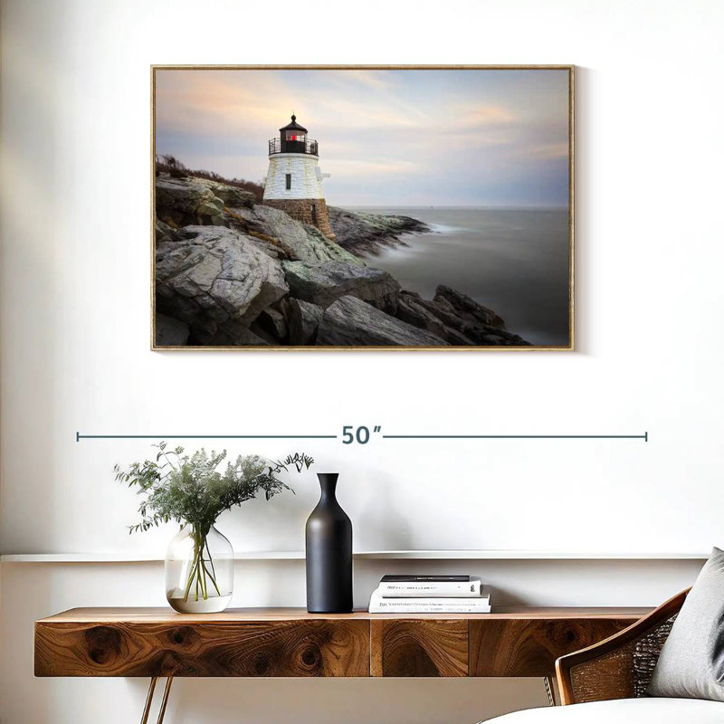 Phare de Coastal Castle Hill, Cadre flottant en bois naturel, 37 po x 25 po