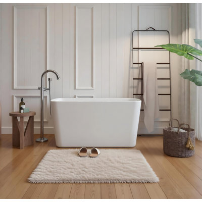 49'' x 28'' Acrylic Freestanding Soaking Bathtub, Square-shape Japanese Soaking Hot Tub, Sit-In Design with Chrome Overflow and Drain, Glossy White