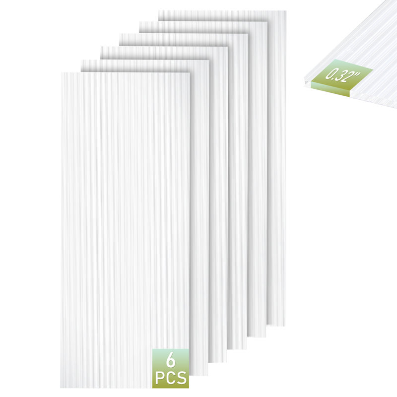 Panneau en polycarbonate 5 pi x 2 pi (6 pièces), H 60 po x l 24 po x P 0,32 po, Clear