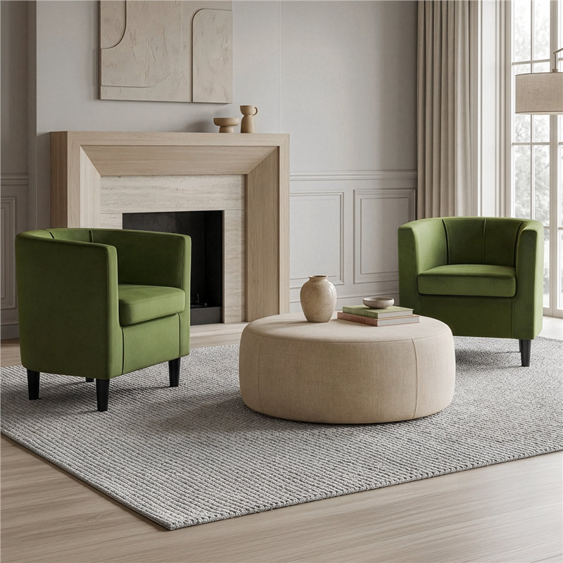 Fauteuil en velours revêtu de tonneau, Mélange de polyester vert olive