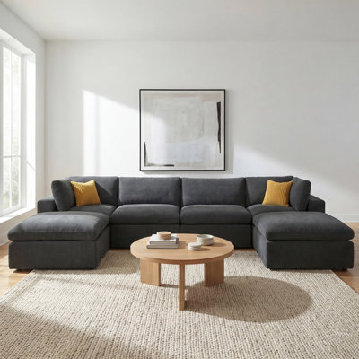Canapé modulaire modulaire, canapé Cloud, canapé modulaire surdimensionné en U, canapé en mousse haute densité, canapé à assise profonde, grand salon, canapé modulaire en tissu gris foncé