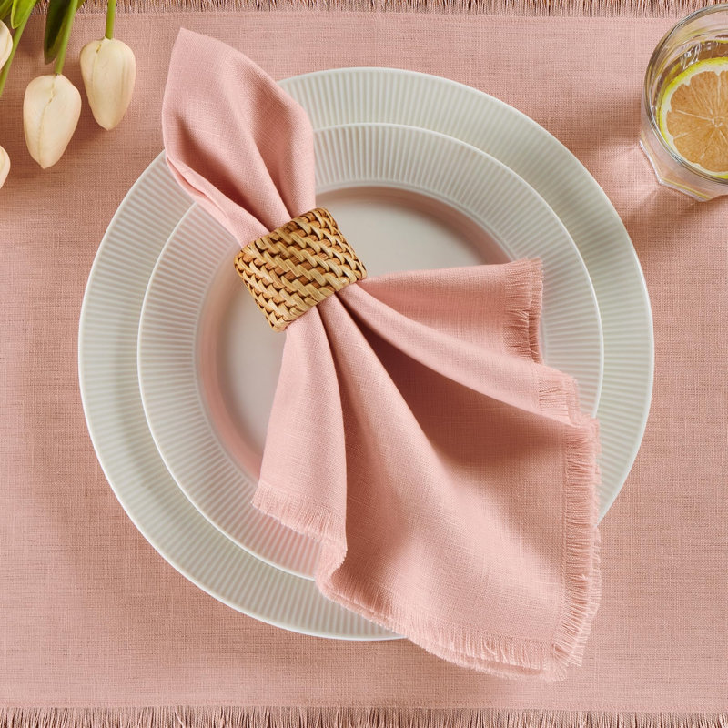 Fringe - 100% Pure Linen Dinner Napkins, Misty Pink