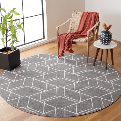 Tapis gris / ivoire en polypropylène tissé à la machine Cotita