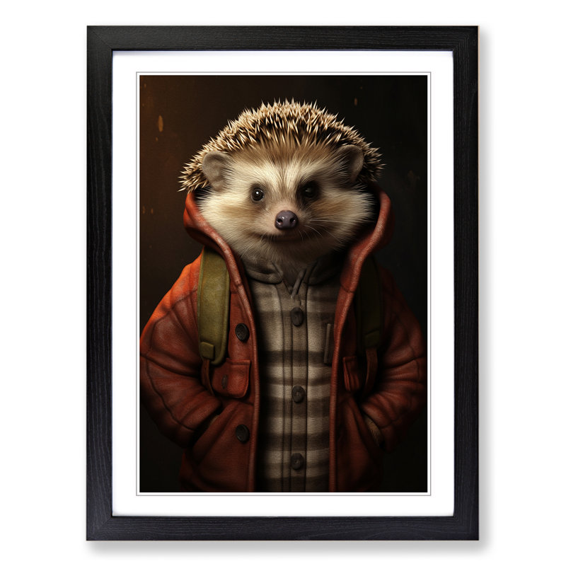 Hedgehog Tachisme - Single Picture Frame Print on Wood, 64cm H x 46cm W x 2cm D, Black Framed