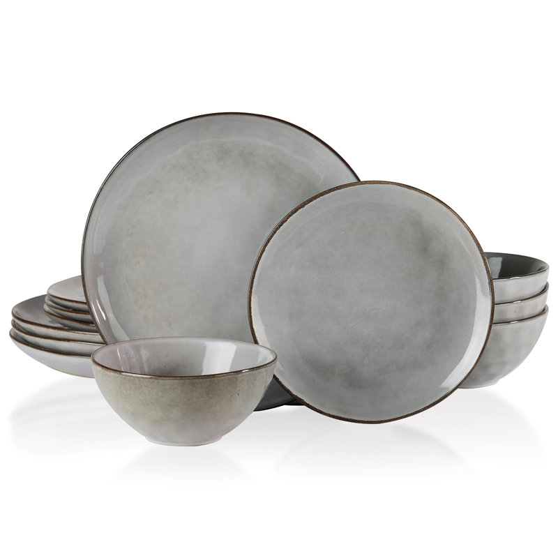 Service de table en grès 12 pièces Leny - Service pour 4, Gris