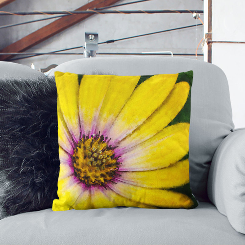 Gerbera Flower Cushion with Filling, Black, 40cm H x 40cm W x 15cm D
