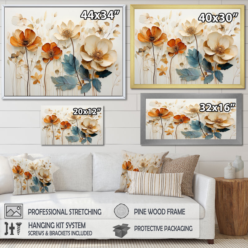 «Yellow Botanical Collage II - Abstract Botanicals», art mural, H 12 po x l 20 po x P 1 po, Cadre flottant blanc