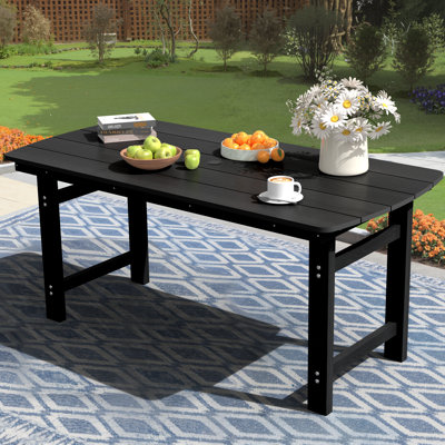  Table de salle à manger rectangulaire en PEHD pour l'extérieur avec trou pour parasol