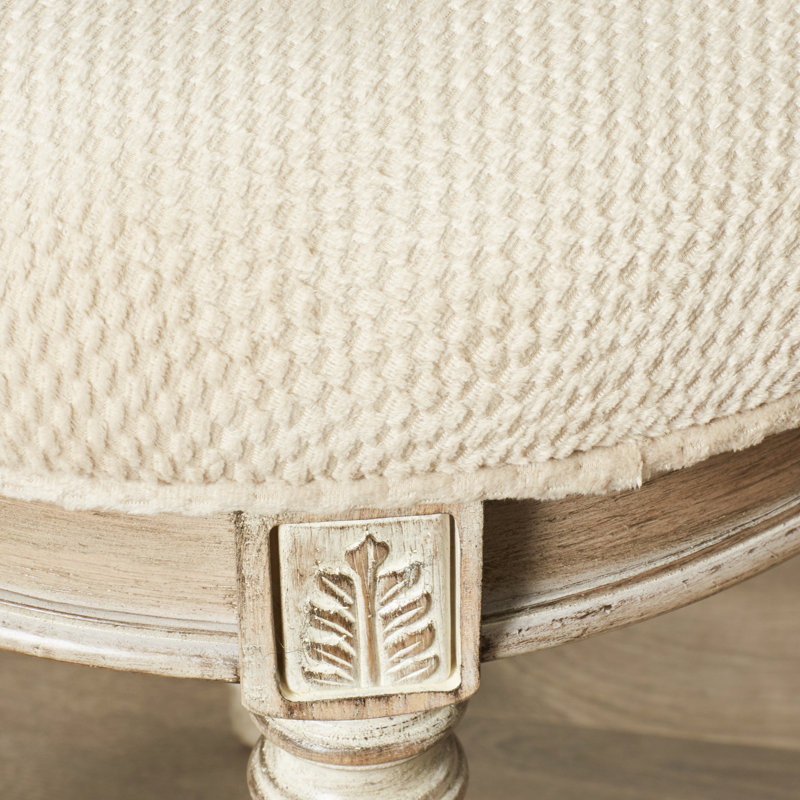 Anicka 18.5 in. Seat Height Round Upholstered and Solid Wood Traditional Vanity Stool, Driftwood, Brown/Coffee