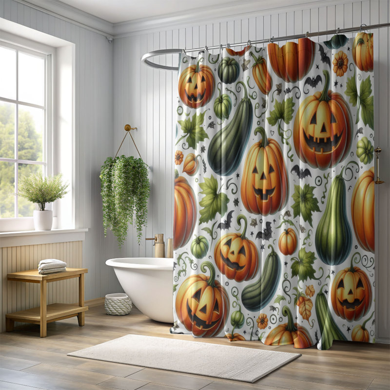 Halloween Gourdes - rideau de douche standard 1 pièce, H 74 po x l 71 po
