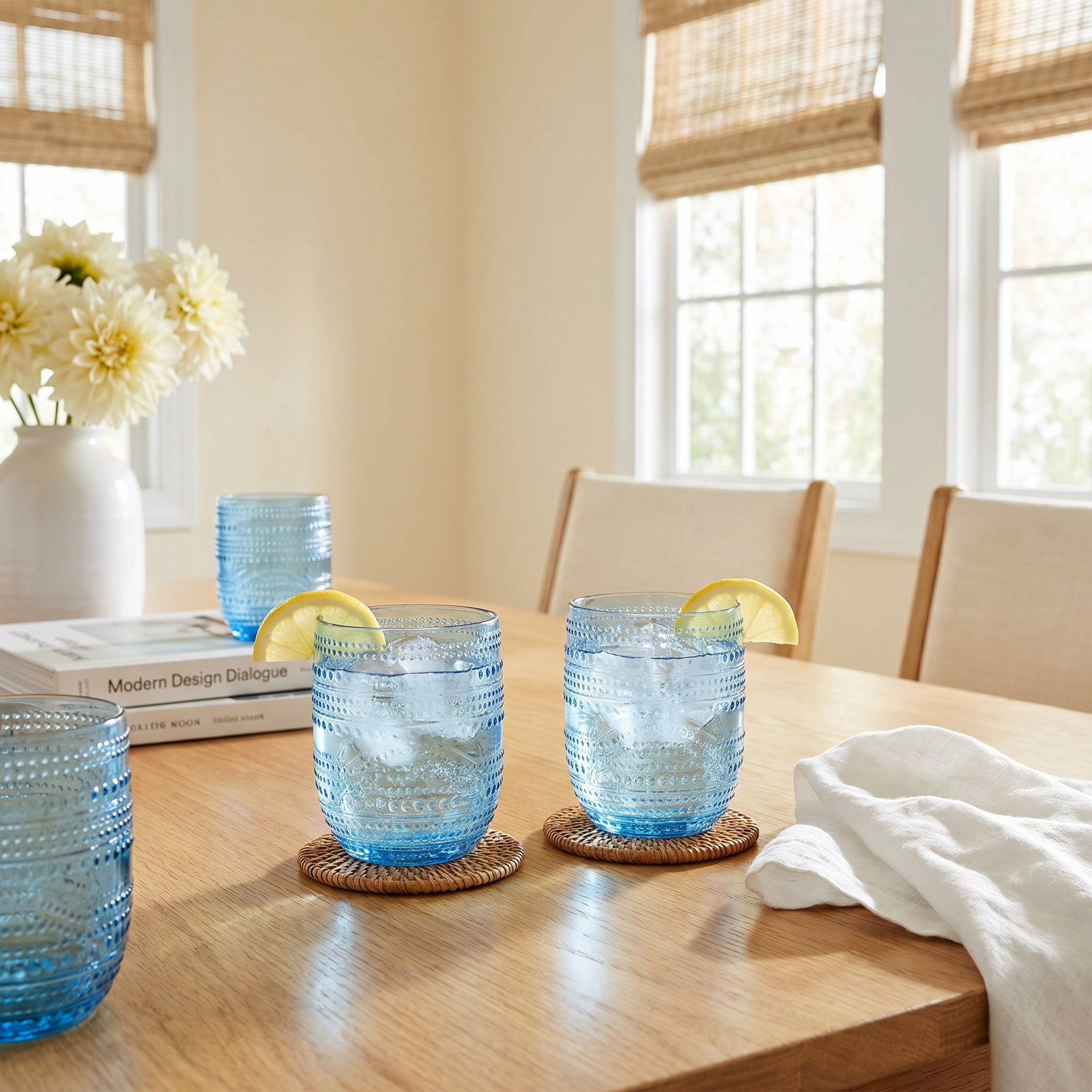 Coridon Ribbed Drinking Glass, Blue