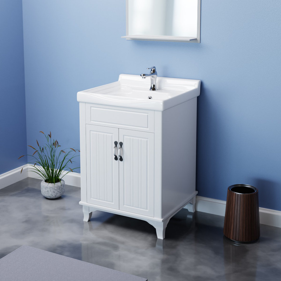 Maciel White Adeline Large Freestanding Cabinet Vanity Bathroom Sink Charlton Home®