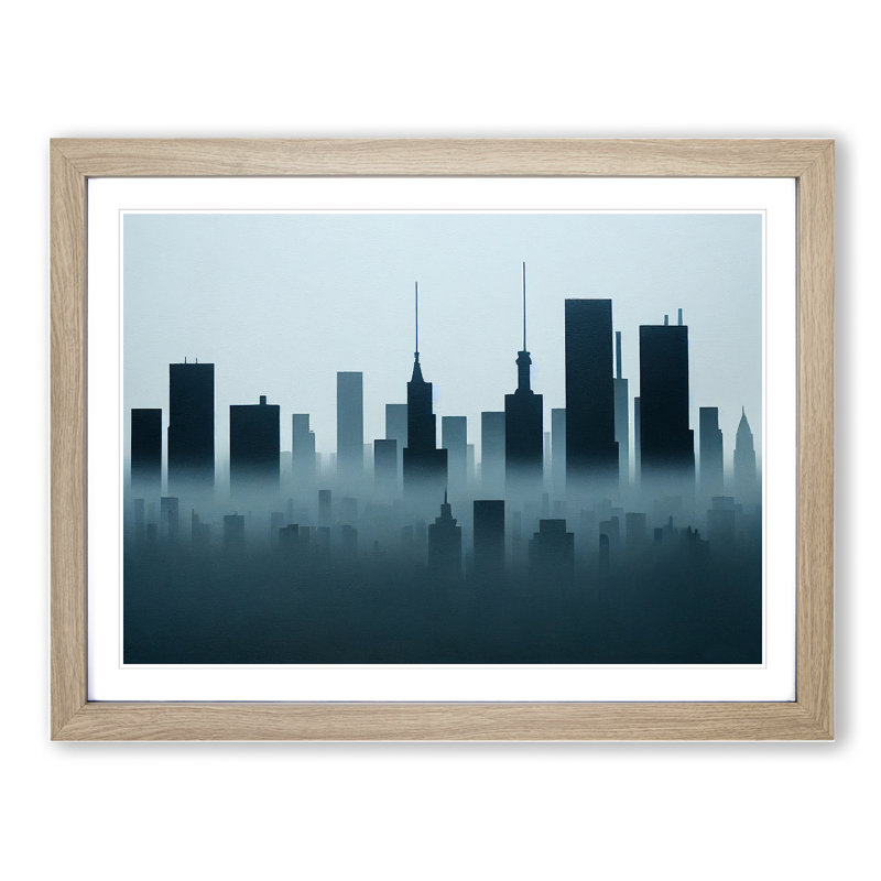 Evocative Skyline Architecture - Framed Print, 25cm H x 34cm W x 2cm D, Oak