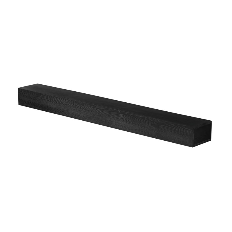 Tablette flottante pour manteau de cheminée en bois massif avec grain de bois en relief, 72", Noir