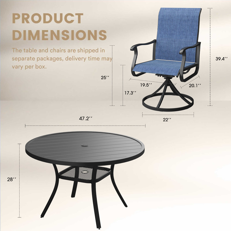 6-Person Outdoor Dining Set, Black/Blue