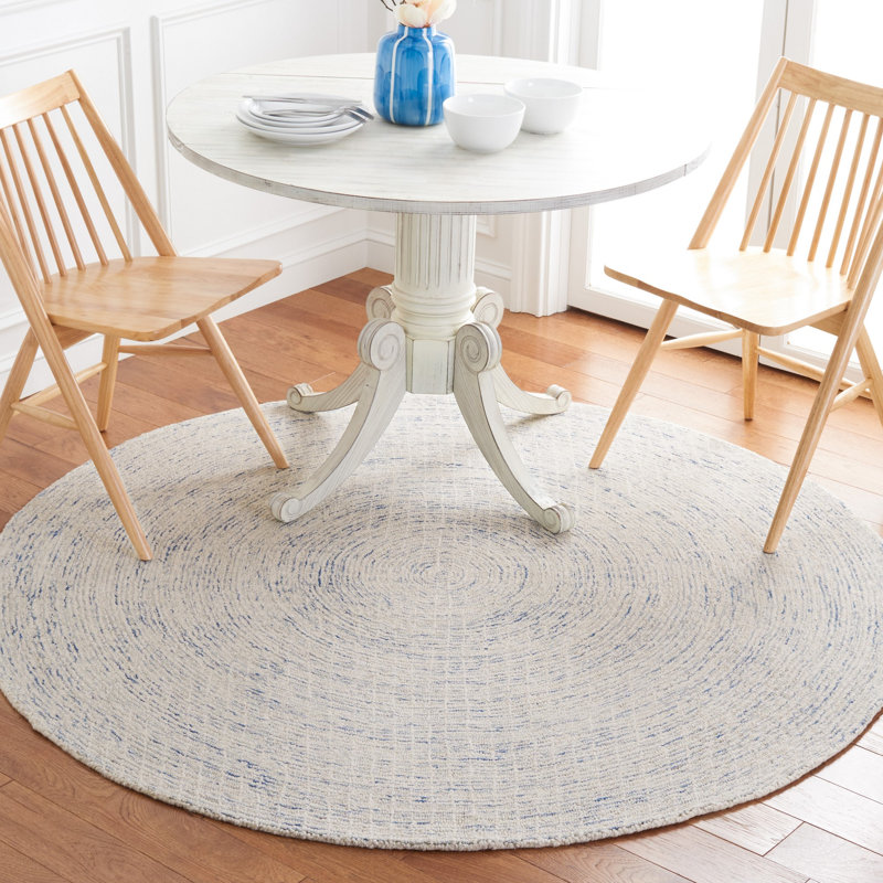 Abstract Hand Tufted Wool/Cotton Rug in Blue/Ivory, Round 6'