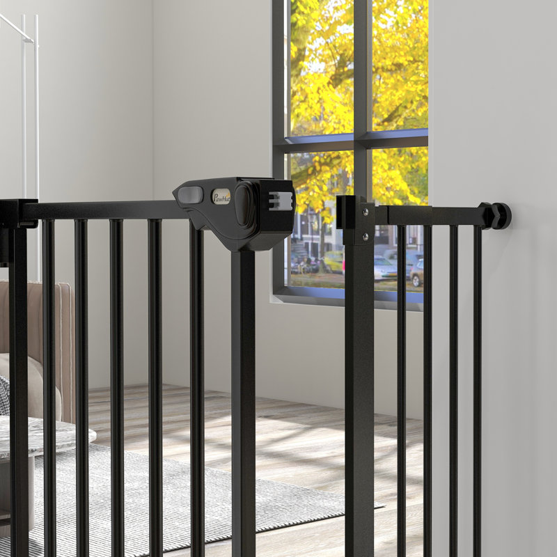 Pressure Mounted Pet Gate With Door, Black, 74-94 cm