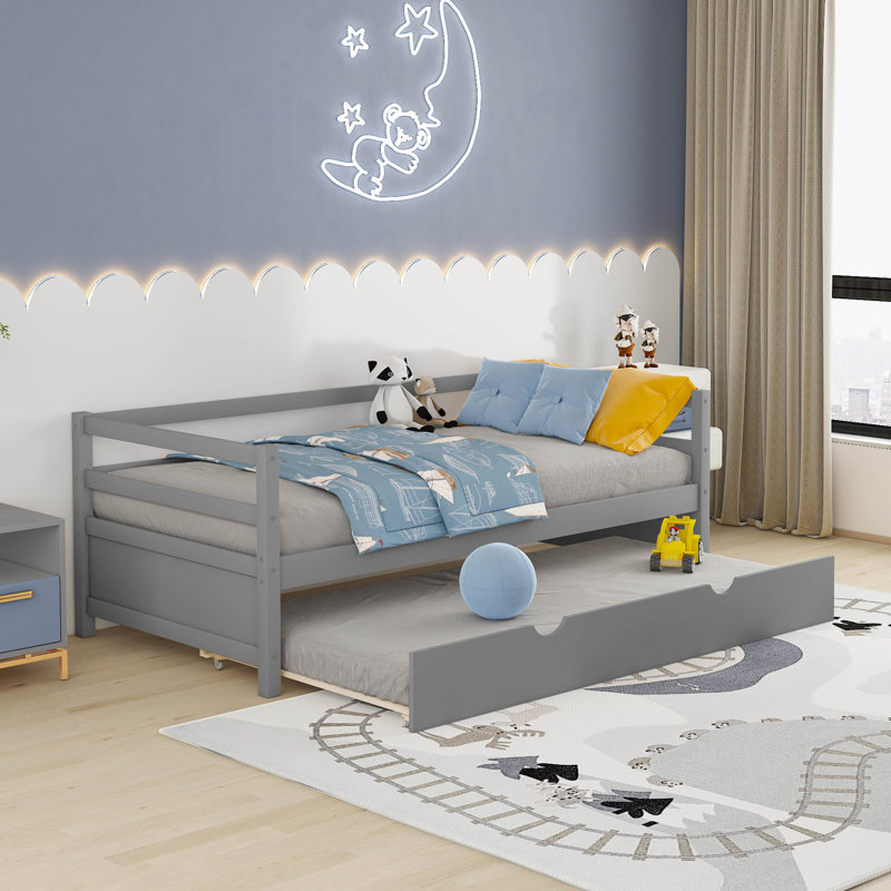 Lit plateforme simple avec lit gigogne, gris
