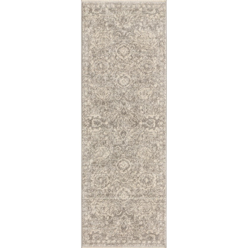 Tapis gris à motif floral Gause, Tapis de couloir 2 pi x 5 pi 11 po