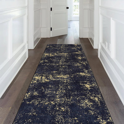 2'6"x 10'Black+Gold Washable Area Rug